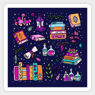 Cute fantasy books and fantasy items illustration for fantasy readers Sticker